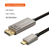 CABLETIME- Bi-Direction USB Type C to DisPlayPort Cable 8K/60Hz, Male to Male, Gold Plated, Resolution: 8K60Hz 4K144HZ Max, Shell: Zinc Alloy, Wire: USB3.2 CABLE Jacket:Black Braided, OD:5.1mm, SKU- CT-CBD8K-ZG1